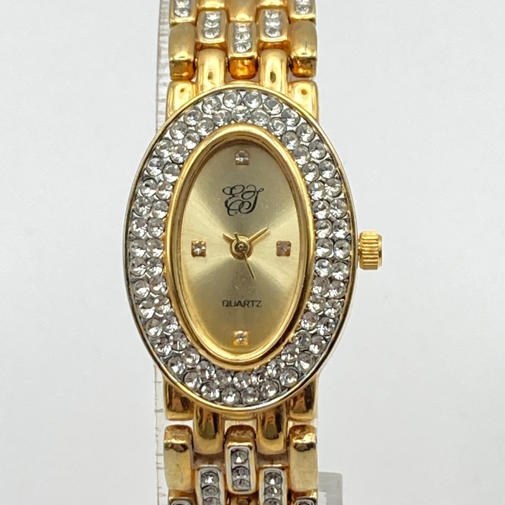 Elizabeth Taylor Women's Watch 21mm Gold Tone Crystals Bling Oval New Battery 7"